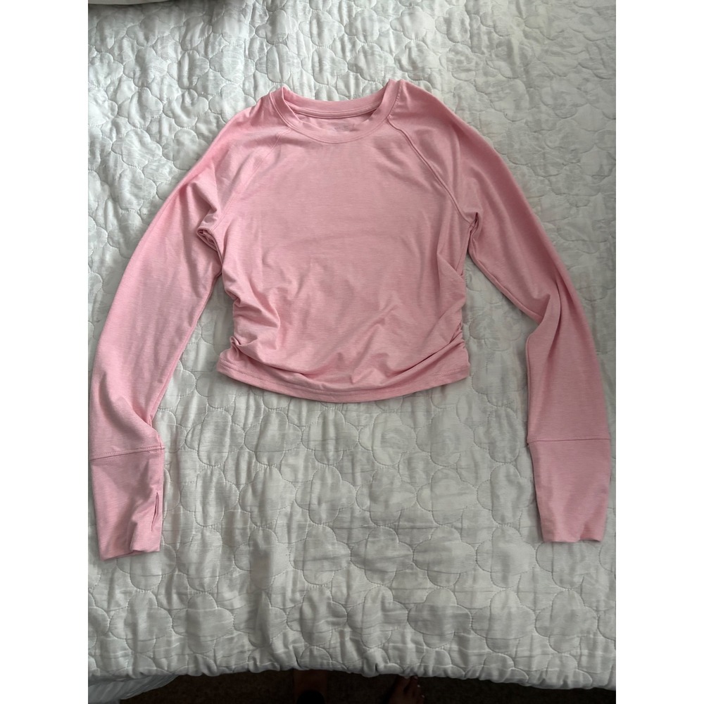 OFFLINE by Aerie Pink Side Ruched Cropped Long Sleeve Thumbhole Top Small